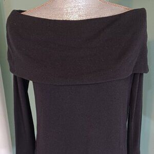 LOFT Off The Shoulder Sweater Women Medium Black Ribbed Knit Long Sleeve Stretch